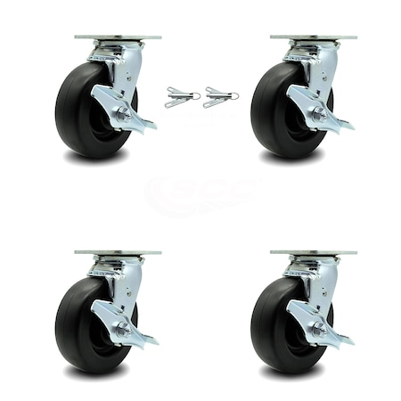 Service Caster 6 Inch Polyolefin Caster Set with Roller Bearings 4 Brake 2 Swivel Lock SCC SCC-30CS620-POR-TLB-BSL-2-TLB-2